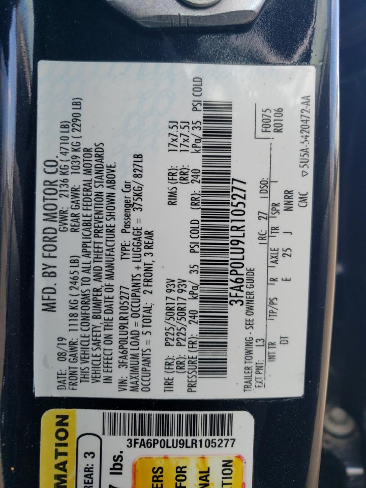 2020 Ford Fusion Se VIN: 3FA6P0LU9LR105277 Lot: 92605145