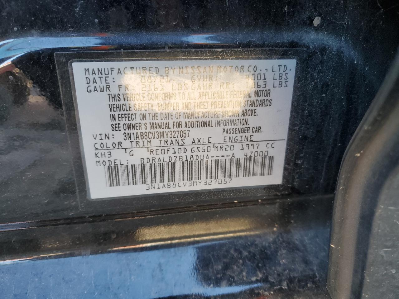 2021 Nissan Sentra Sv VIN: 3N1AB8CV3MY327057 Lot: 91697575