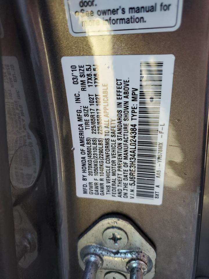 2010 Honda Cr-V Lx VIN: 5J6RE3H34AL024384 Lot: 91867665