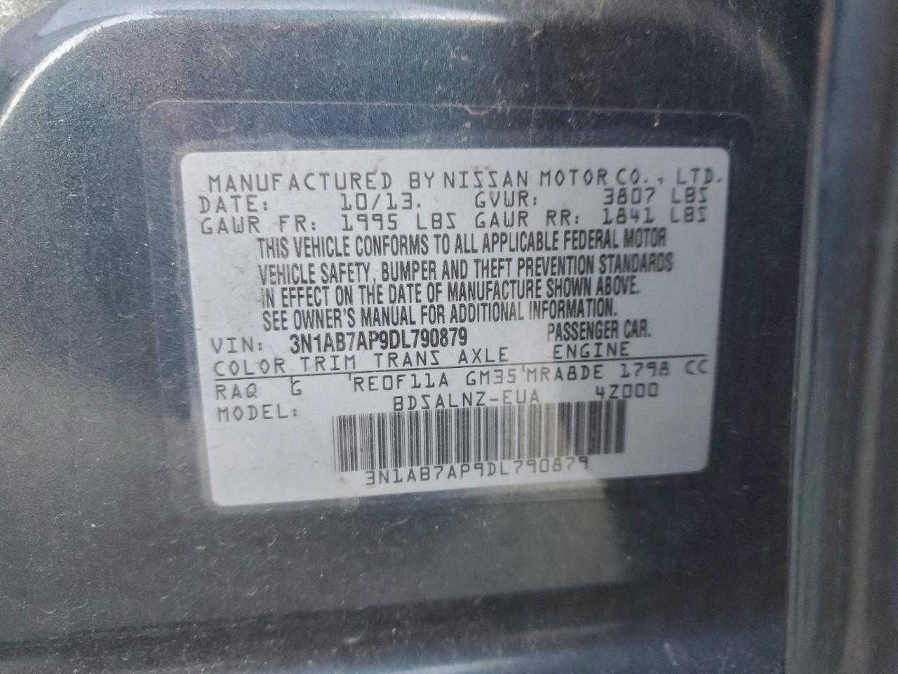 2013 Nissan Sentra S VIN: 3N1AB7AP9DL790879 Lot: 94312965