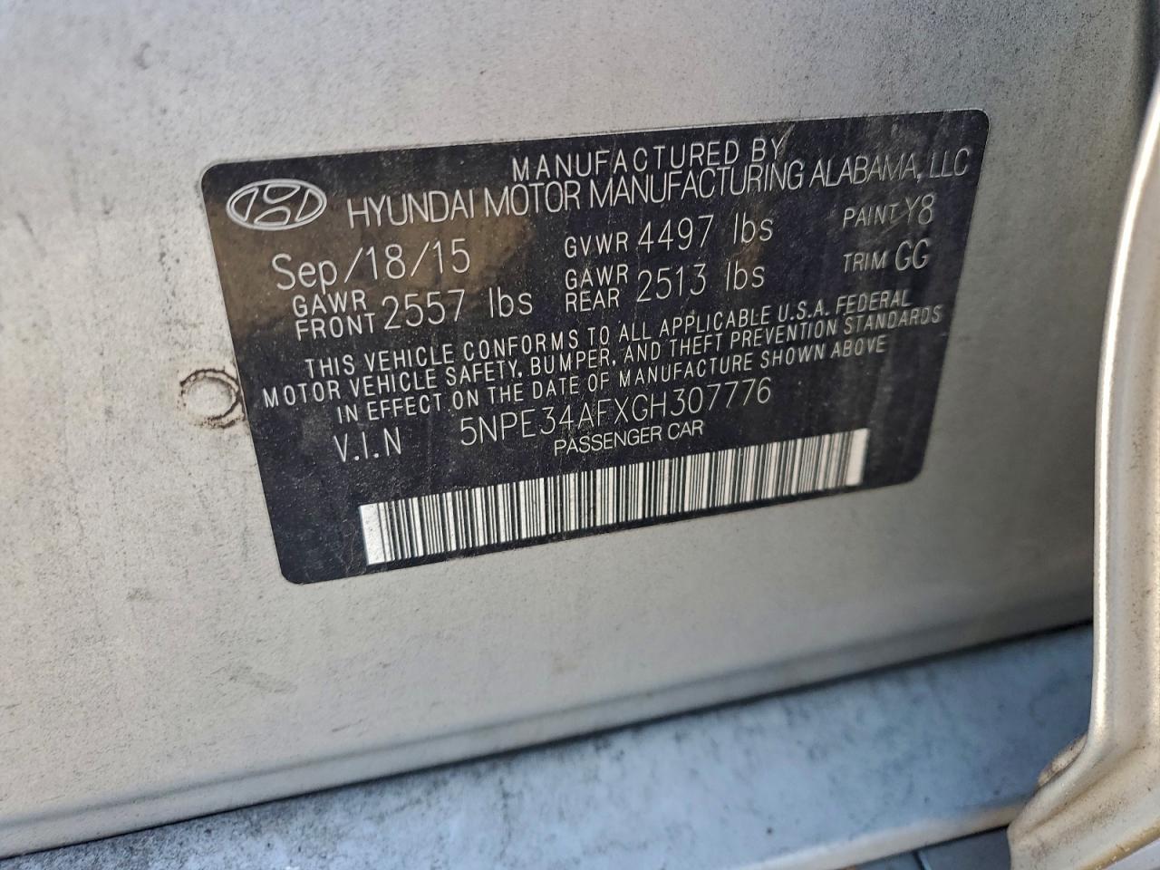 2016 Hyundai Sonata Sport VIN: 5NPE34AFXGH307776 Lot: 93189675