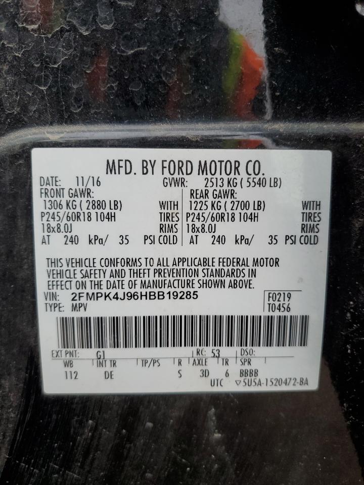 2017 Ford Edge Sel VIN: 2FMPK4J96HBB19285 Lot: 93445375