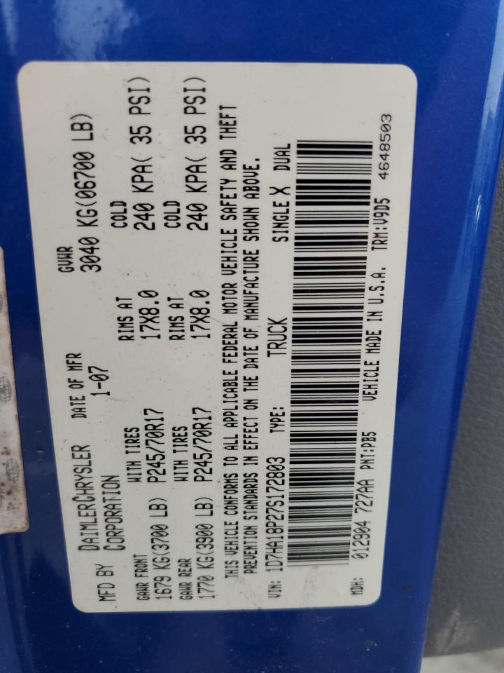 2007 Dodge Ram 1500 St VIN: 1D7HA18P27S172803 Lot: 93643695