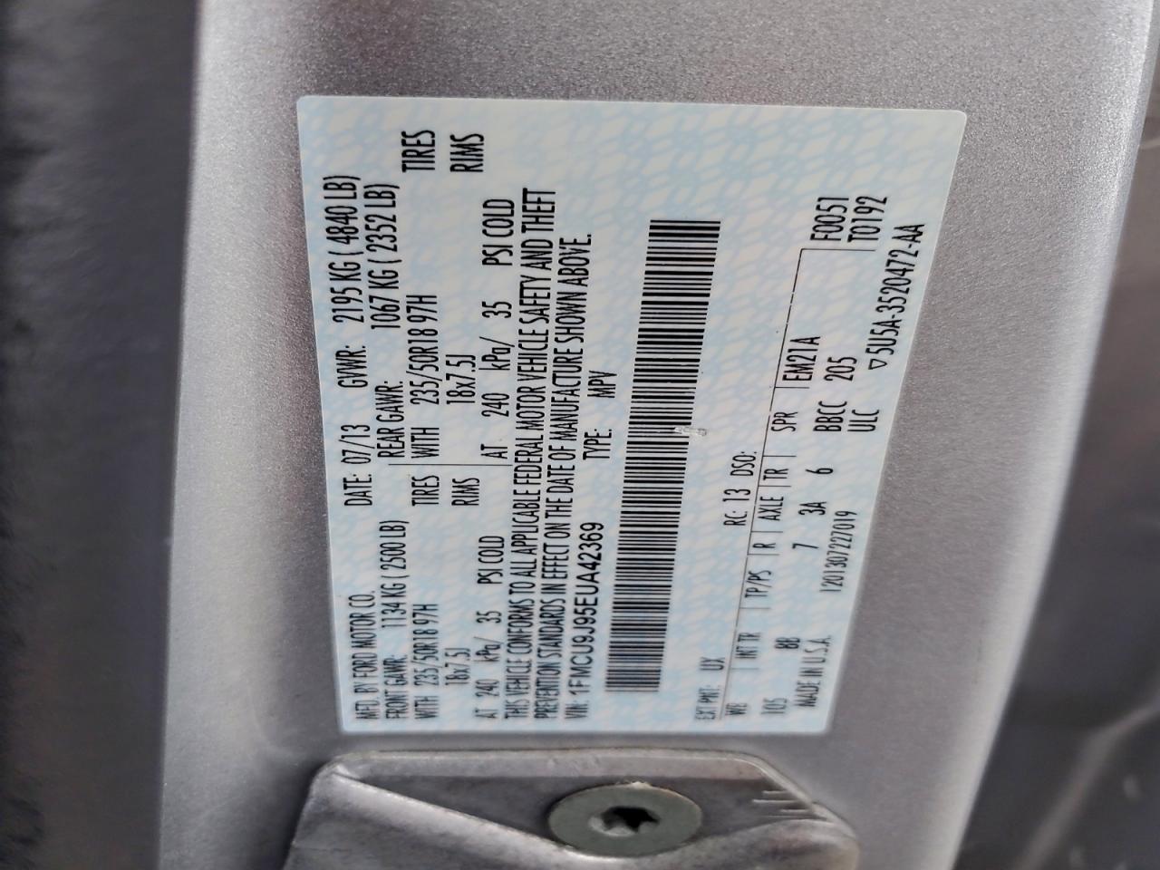 2014 Ford Escape Titanium VIN: 1FMCU9J95EUA42369 Lot: 94267585