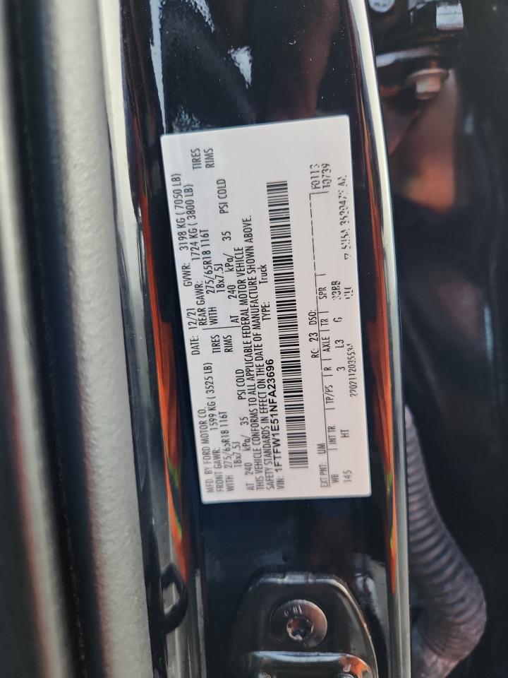 2022 Ford F150 Supercrew VIN: 1FTFW1E51NFA23696 Lot: 93470375