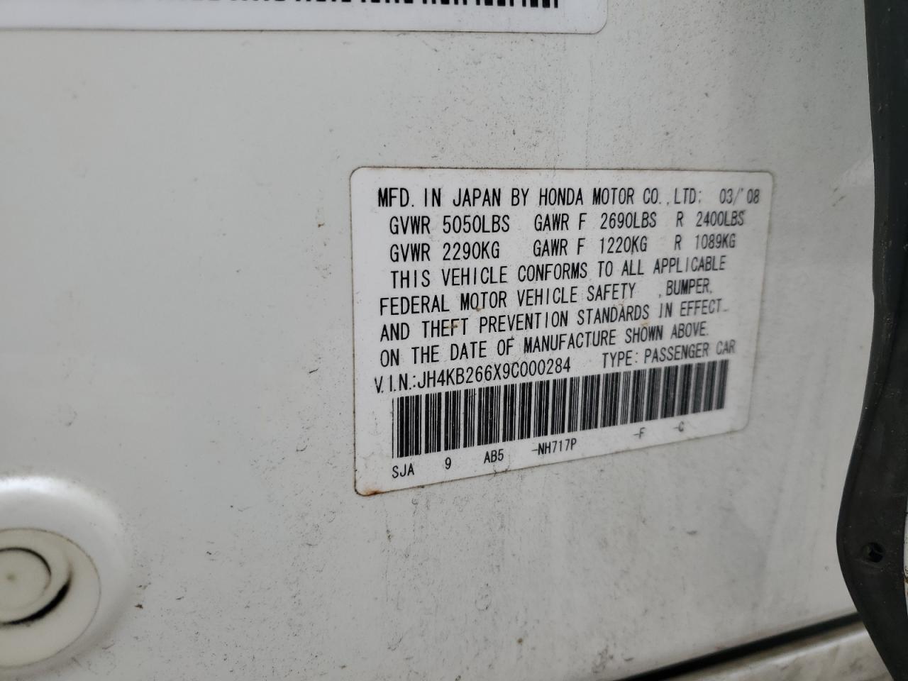 2009 Acura Rl VIN: JH4KB266X9C000284 Lot: 91081035