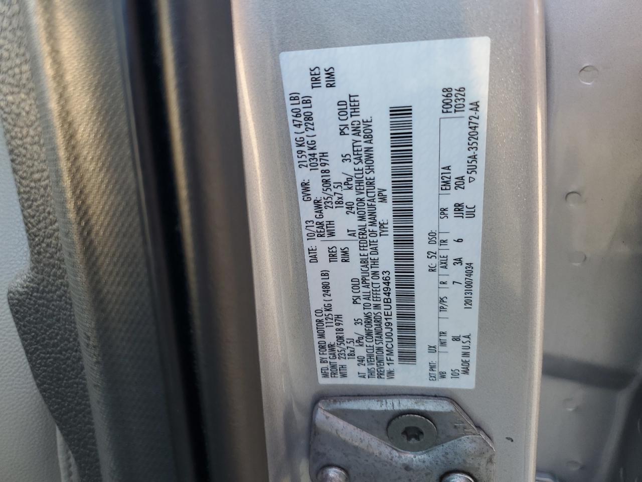 2014 Ford Escape Titanium VIN: 1FMCU0J91EUB49463 Lot: 93523395