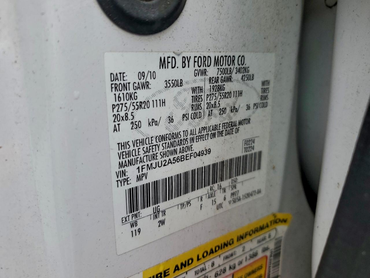 2011 Ford Expedition Limited VIN: 1FMJU2A56BEF04939 Lot: 94130845