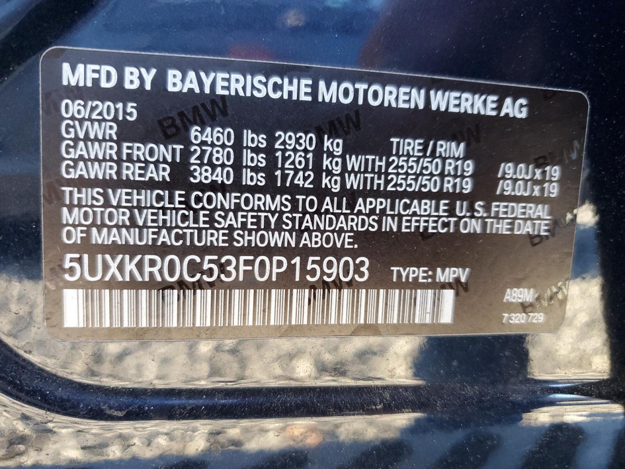 2015 BMW X5 xDrive35I VIN: 5UXKR0C53F0P15903 Lot: 92543135