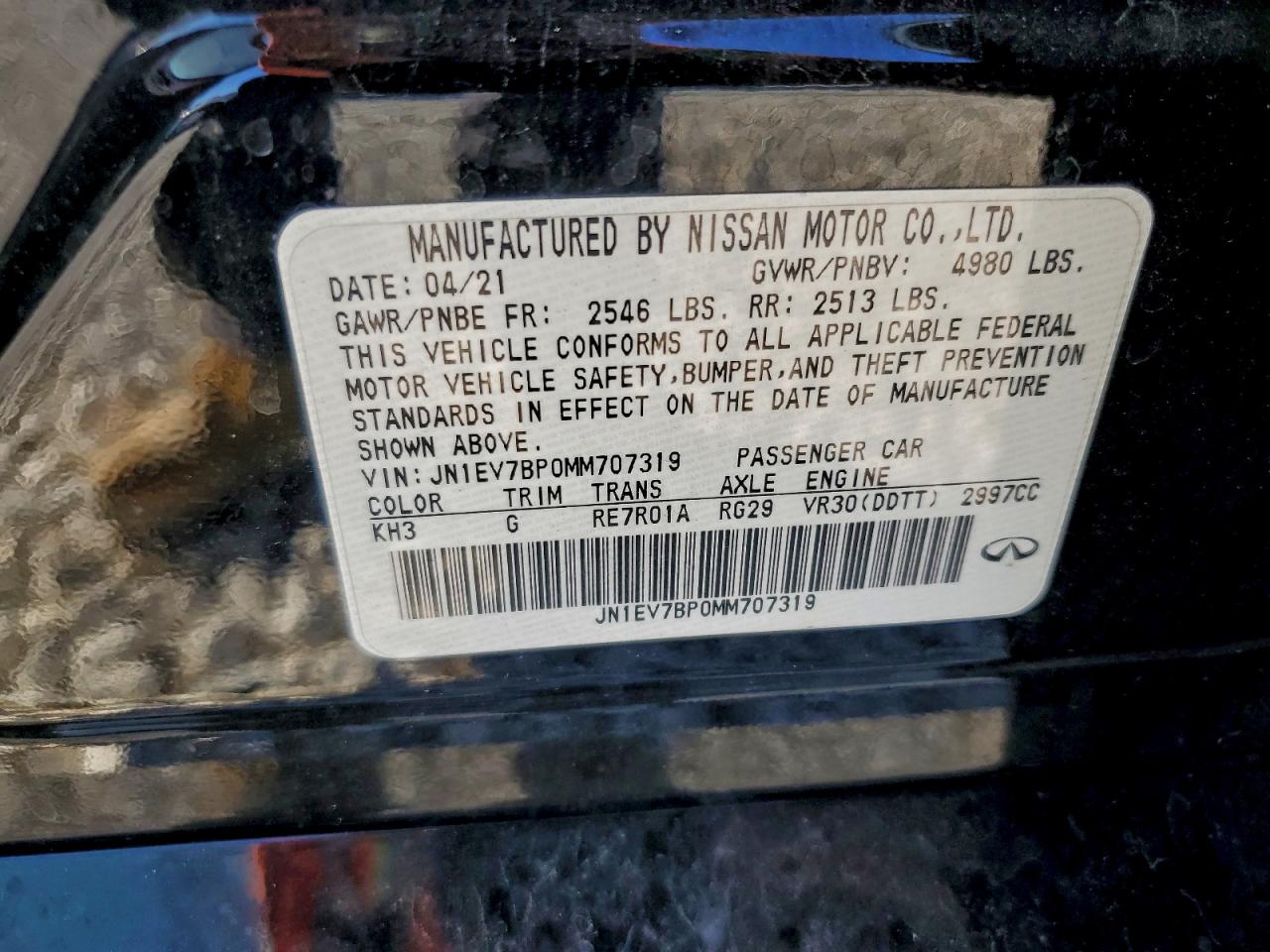 2021 Infiniti Q50 Luxe VIN: JN1EV7BP0MM707319 Lot: 94348525