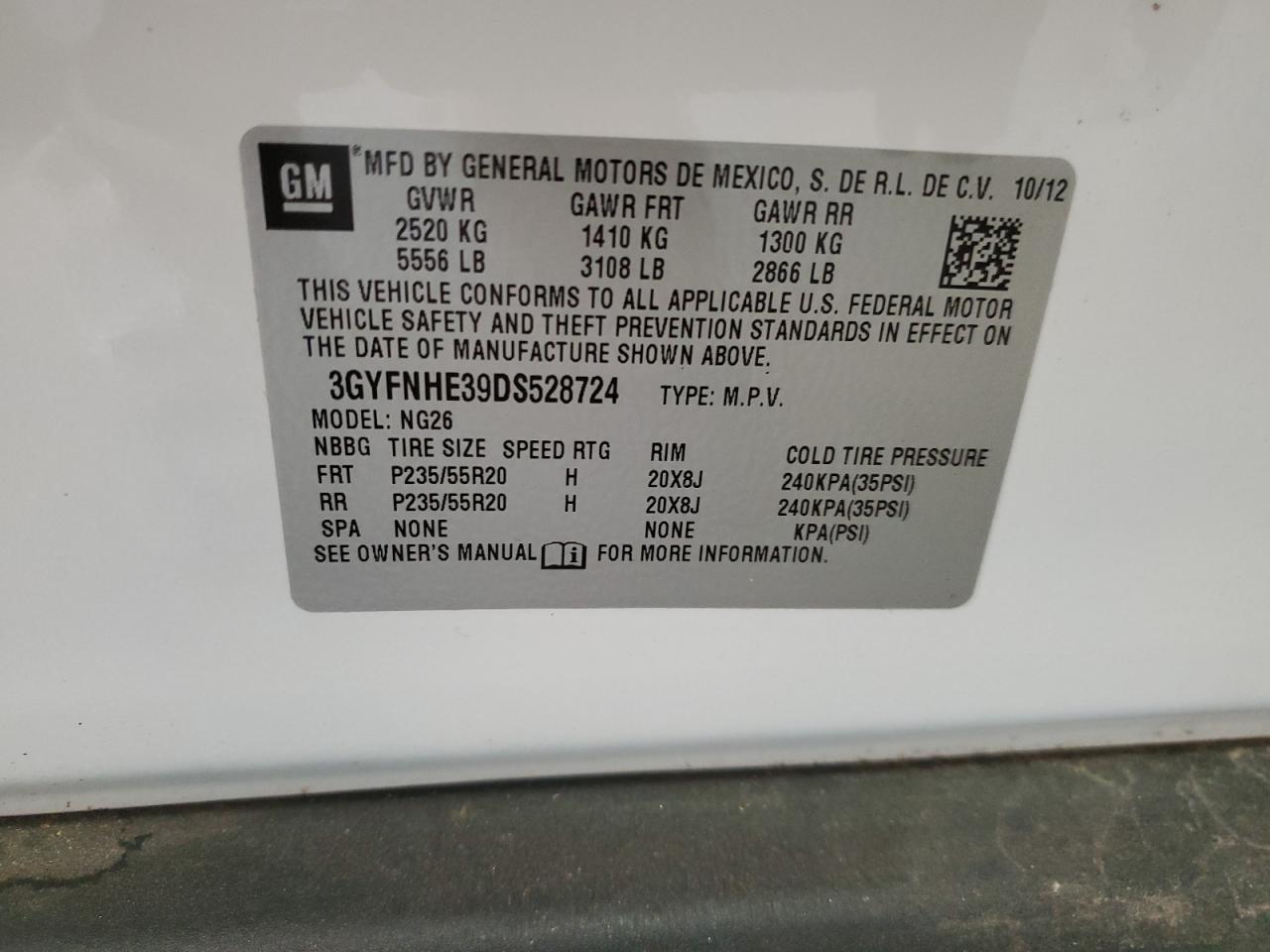 2013 Cadillac Srx Performance Collection VIN: 3GYFNHE39DS528724 Lot: 93570955