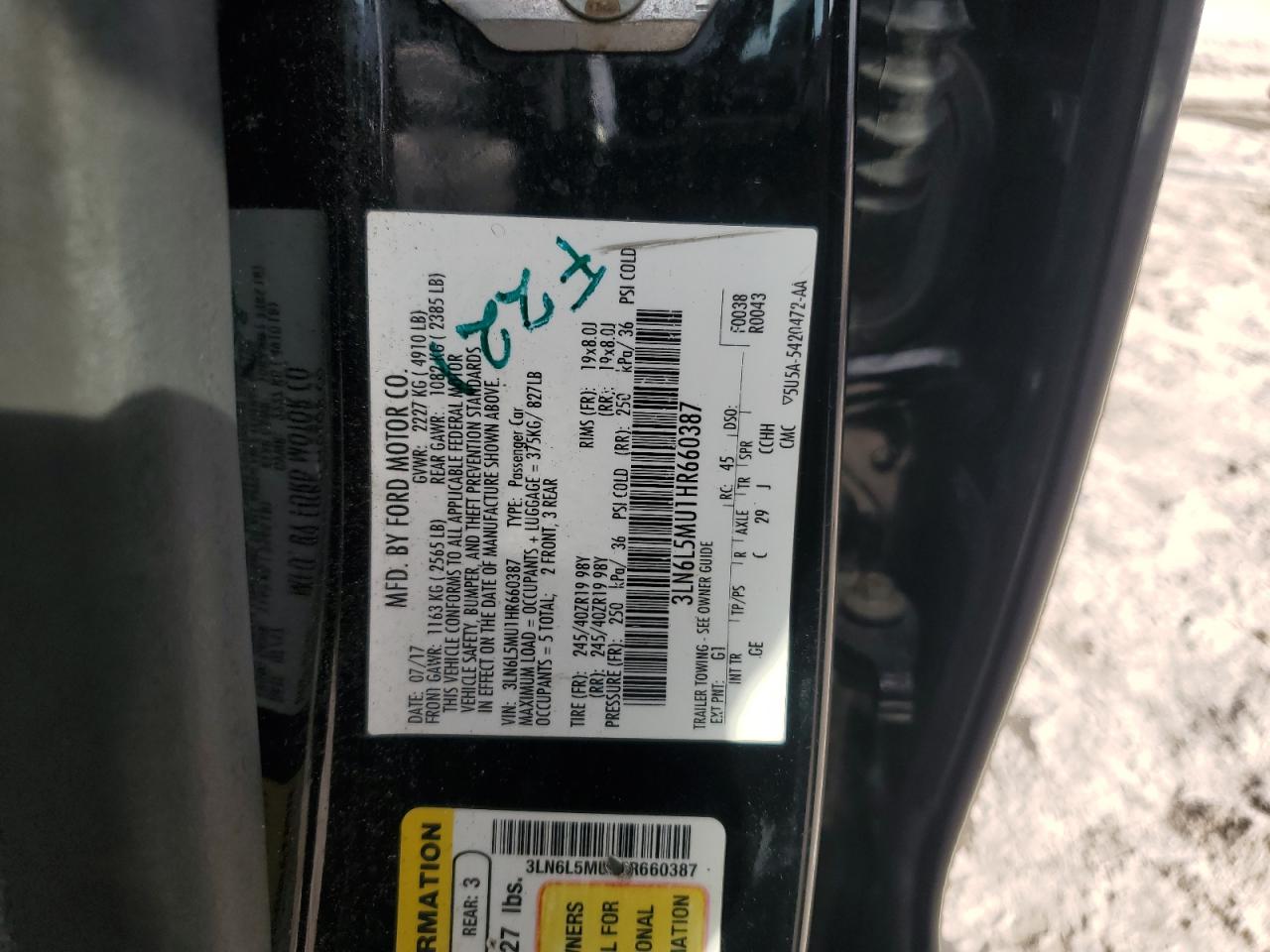 2017 Lincoln Mkz Hybrid Reserve VIN: 3LN6L5MU1HR660387 Lot: 90757145