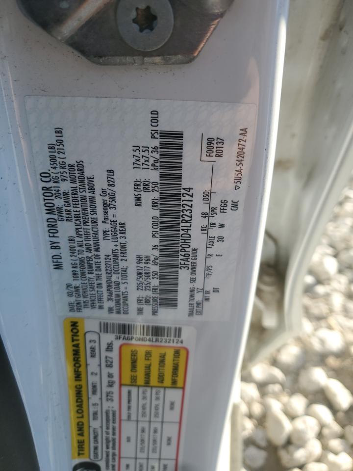 2020 Ford Fusion Se VIN: 3FA6P0HD4LR232124 Lot: 90062055