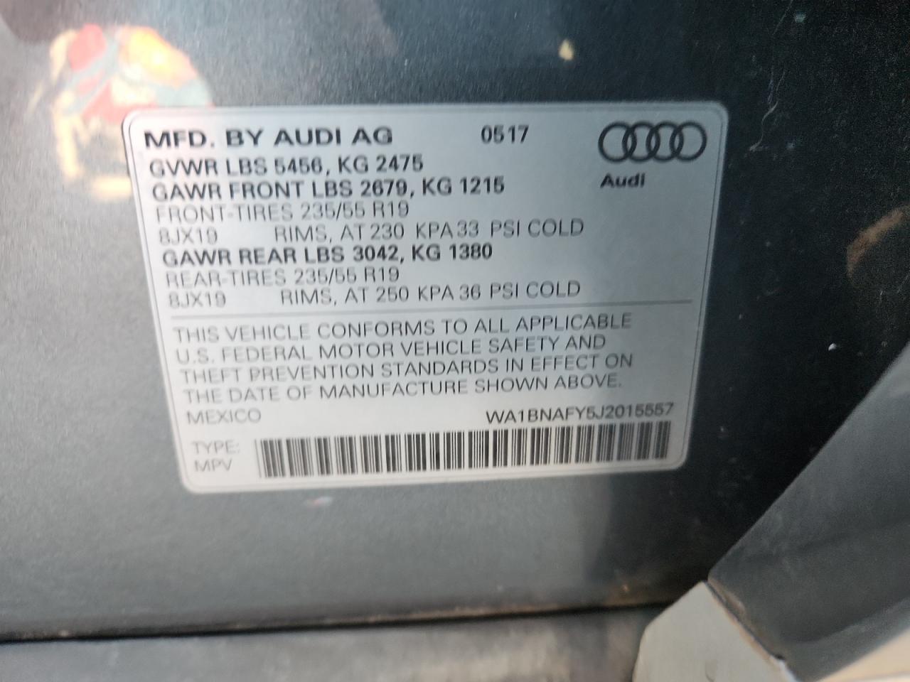 2018 Audi Q5 Premium Plus VIN: WA1BNAFY5J2015557 Lot: 92264845