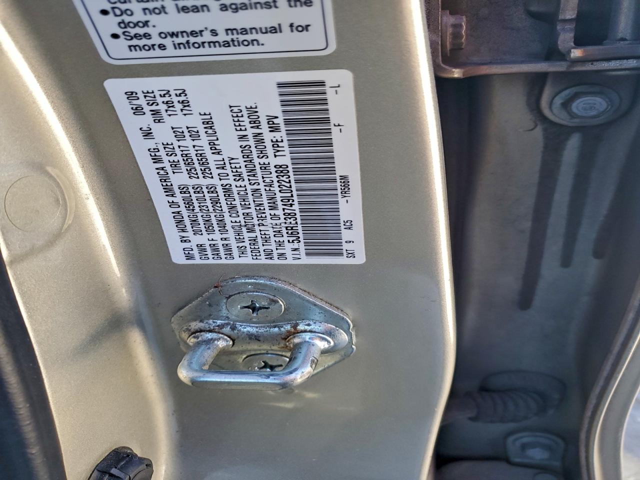 2009 Honda Cr-V Exl VIN: 5J6RE38749L022388 Lot: 94083435