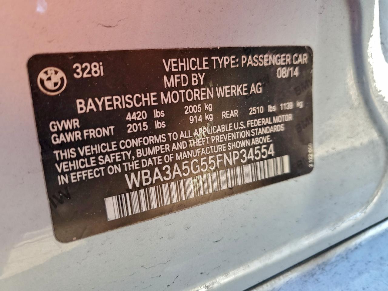 2015 BMW 328 I VIN: WBA3A5G55FNP34554 Lot: 93749095