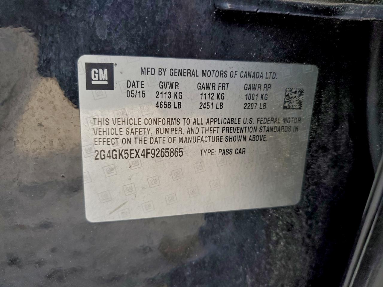 2015 Buick Regal VIN: 2G4GK5EX4F9265865 Lot: 93602695