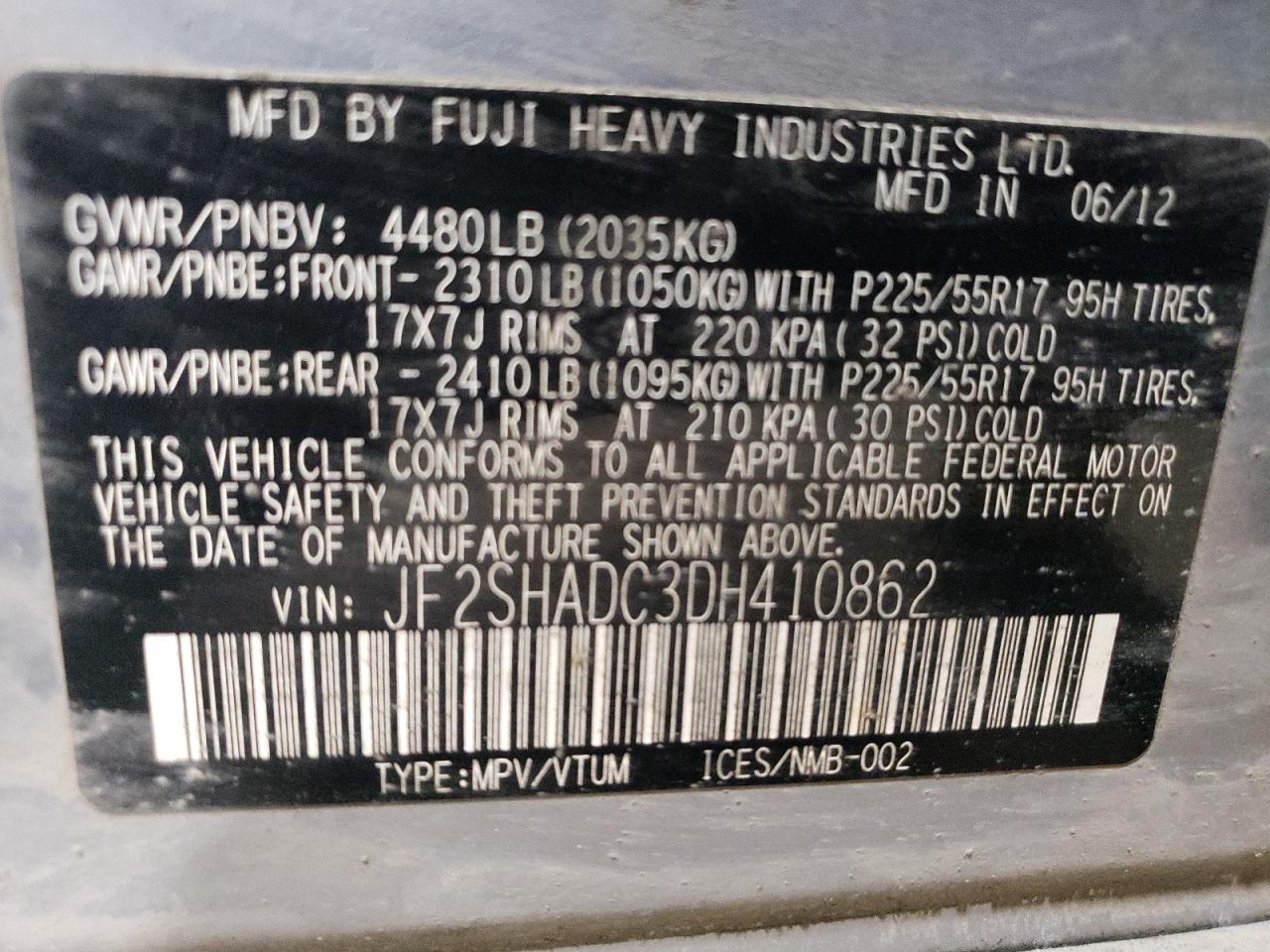 2013 Subaru Forester 2.5X Premium VIN: JF2SHADC3DH410862 Lot: 92323295