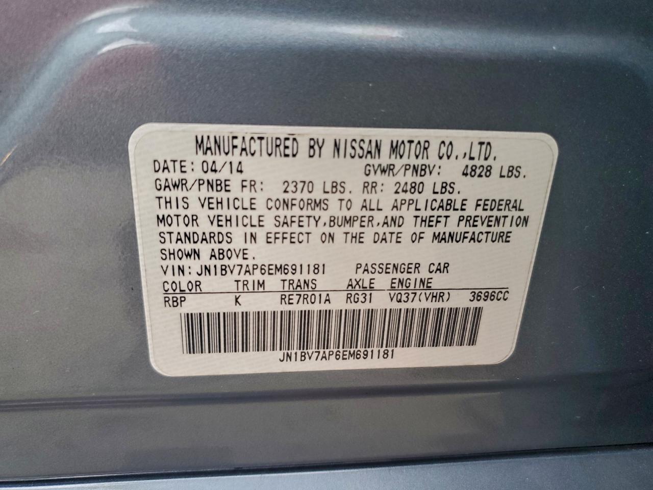 2014 Infiniti Q50 Base VIN: JN1BV7AP6EM691181 Lot: 94524915