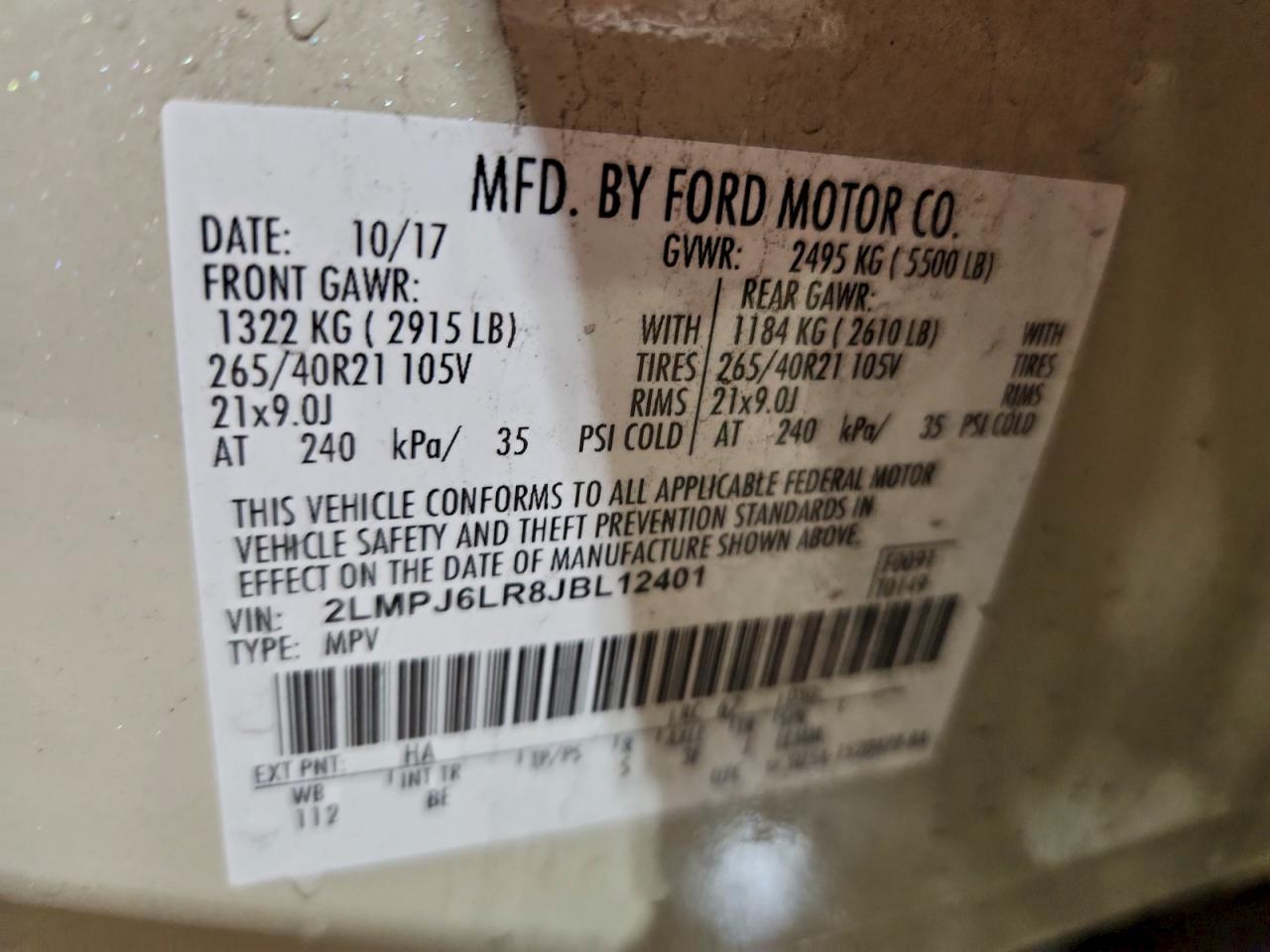 2018 Lincoln Mkx Reserve VIN: 2LMPJ6LR8JBL12401 Lot: 94303295