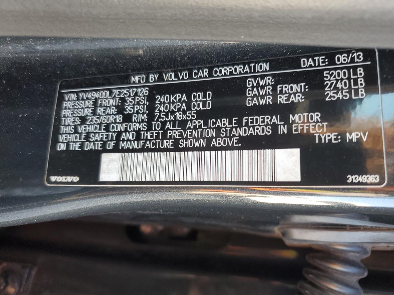 2014 Volvo Xc60 3.2 VIN: YV4940DL7E2517126 Lot: 92018335