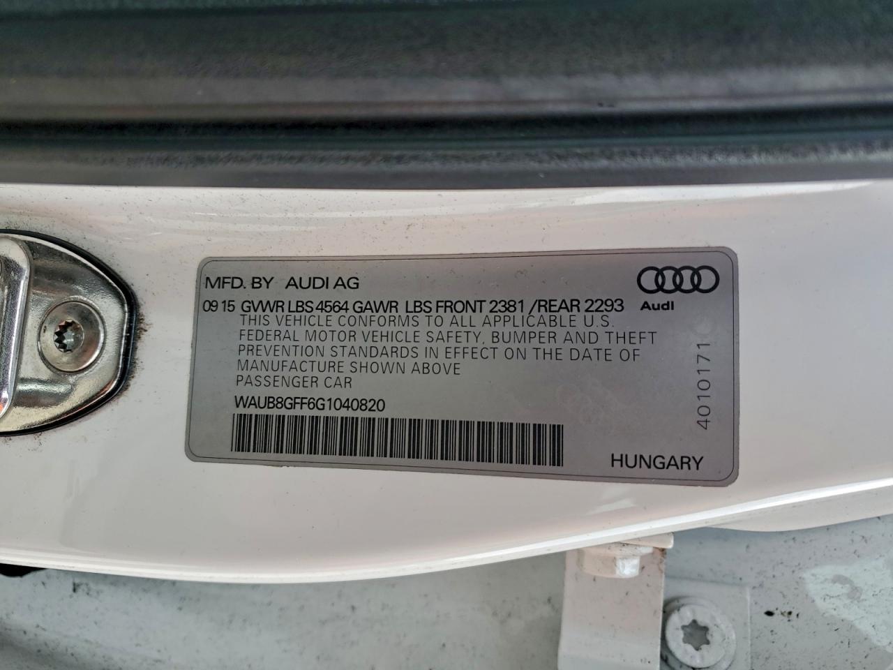 2016 Audi A3 Premium VIN: WAUB8GFF6G1040820 Lot: 93721115