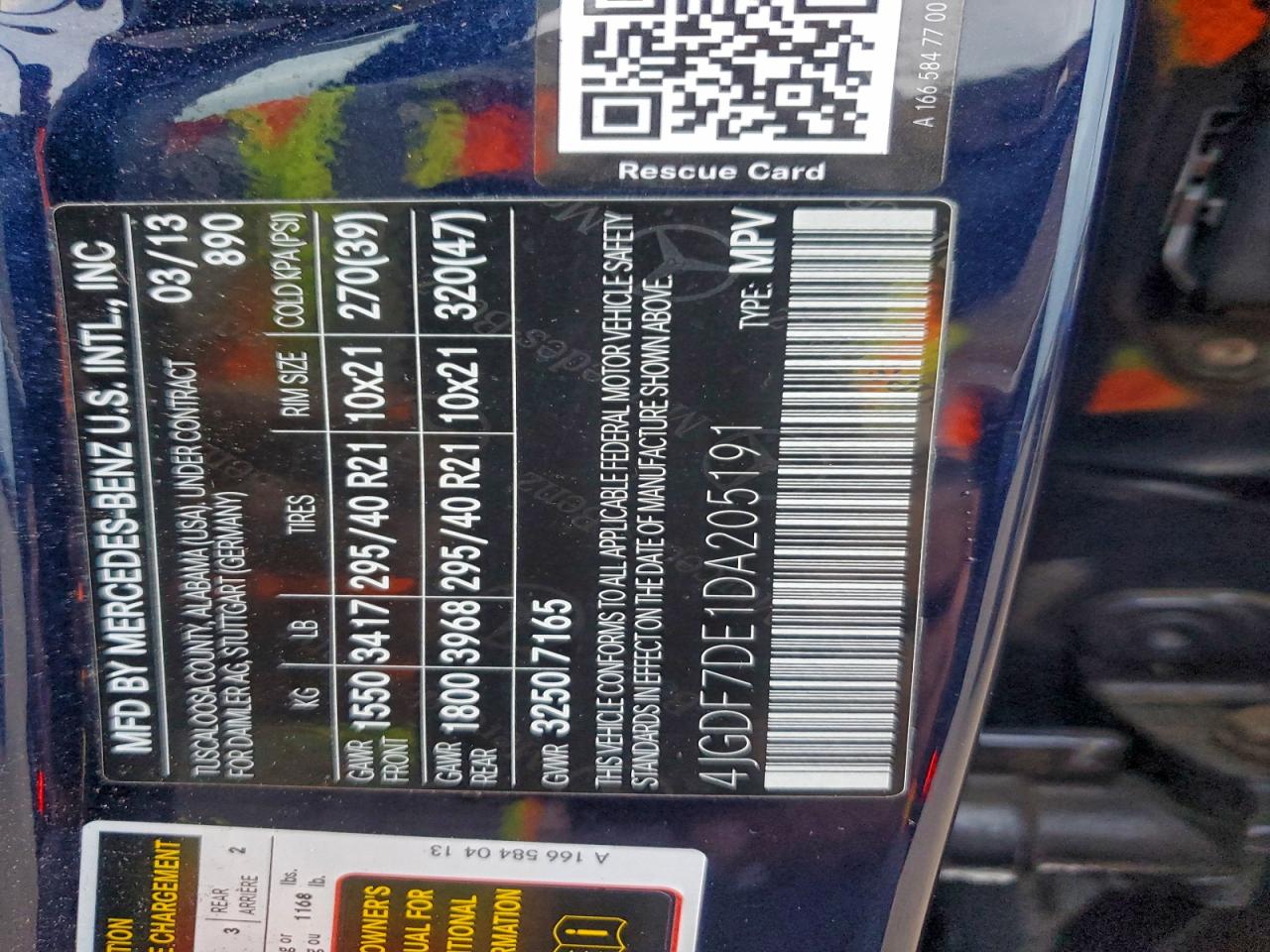 2013 Mercedes-Benz Gl 550 4Matic VIN: 4JGDF7DE1DA205191 Lot: 92302165