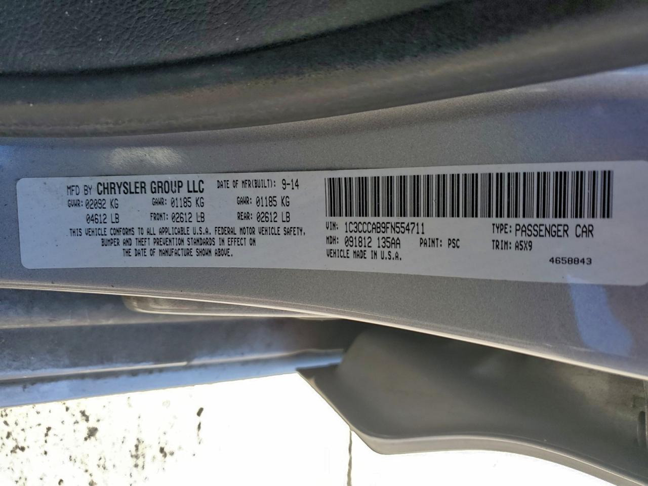 2015 Chrysler 200 Limited VIN: 1C3CCCAB9FN554711 Lot: 91859335