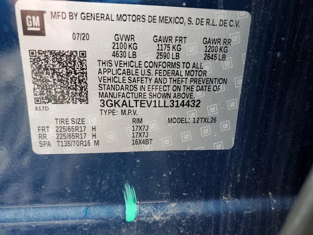 2020 GMC Terrain Sle VIN: 3GKALTEV1LL314432 Lot: 90868105