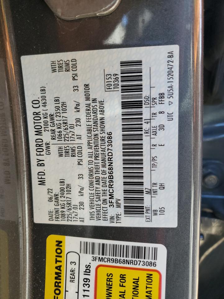 2022 Ford Bronco Sport Big Bend VIN: 3FMCR9B68NRD73086 Lot: 91523785