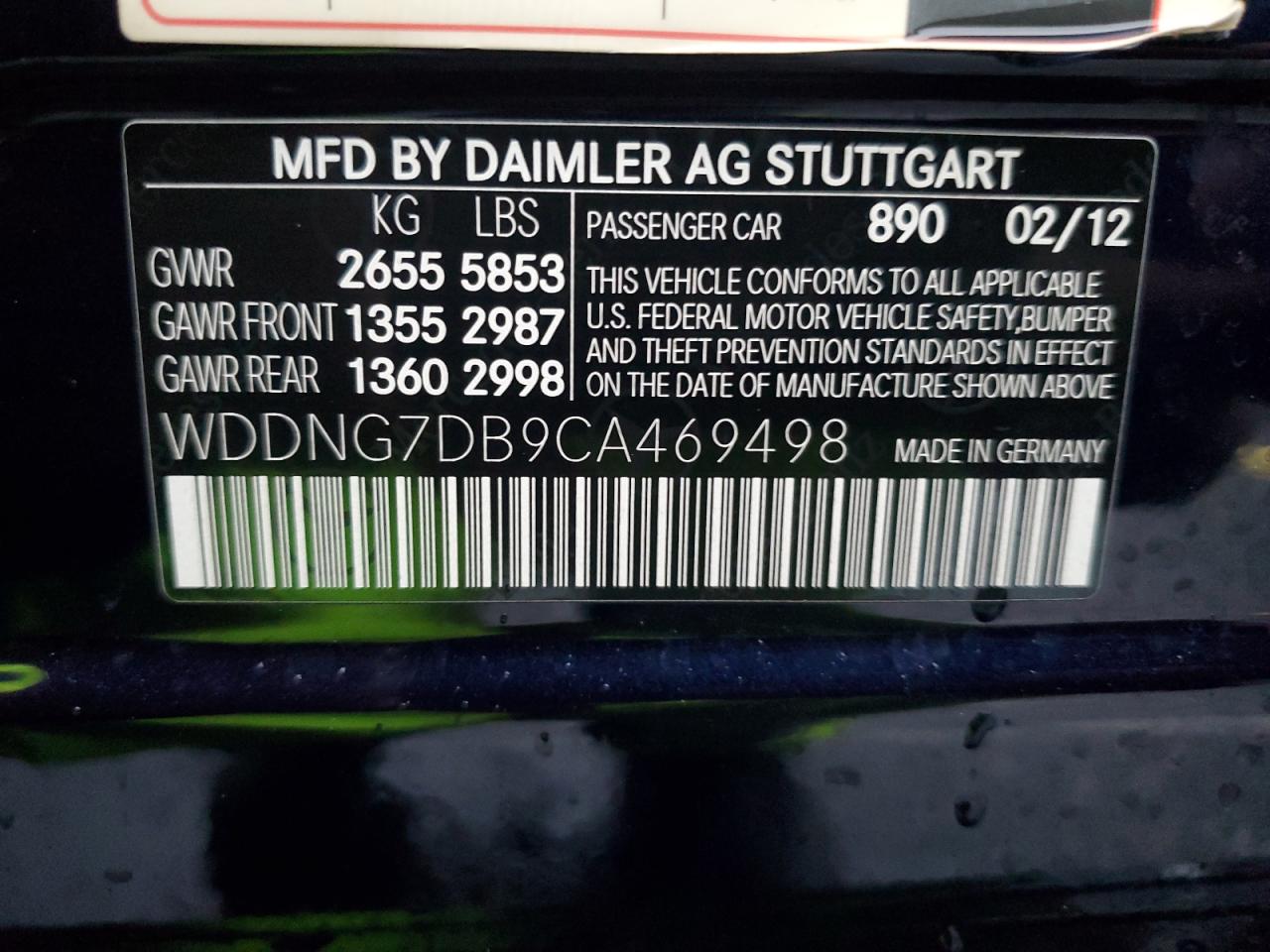 2012 Mercedes-Benz S 550 VIN: WDDNG7DB9CA469498 Lot: 92216525