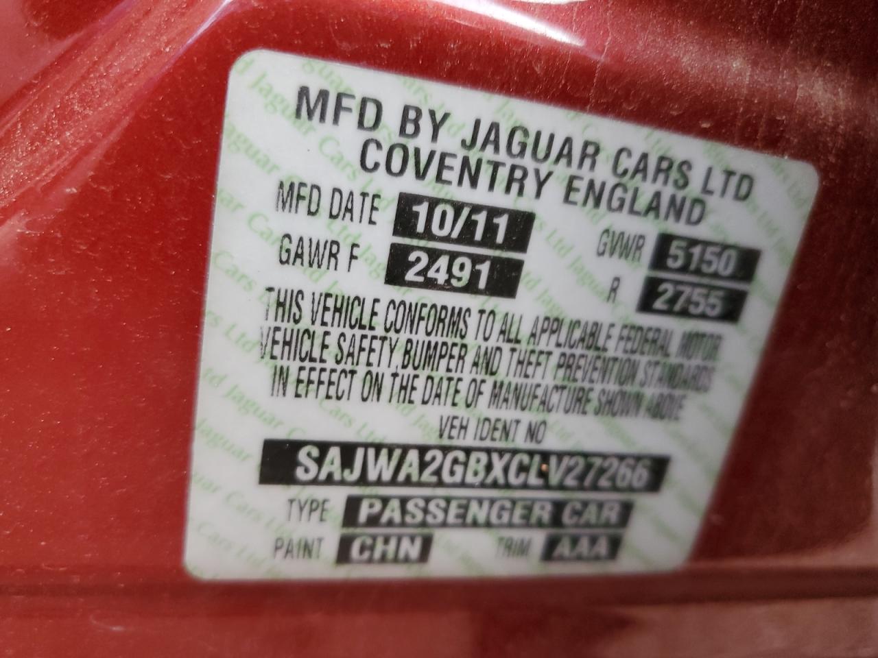 2012 Jaguar Xjl VIN: SAJWA2GBXCLV27266 Lot: 92692145