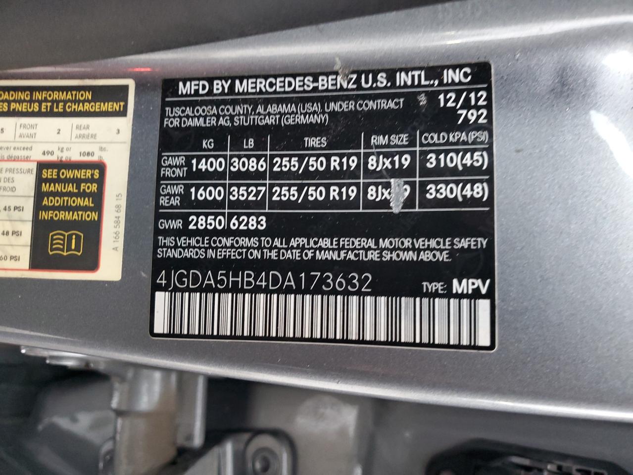 2013 Mercedes-Benz Ml 350 4Matic VIN: 4JGDA5HB4DA17632 Lot: 82764385