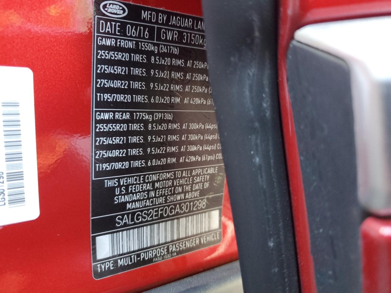 2016 Land Rover Range Rover Supercharged VIN: SALGS2EF0GA301298 Lot: 91654465