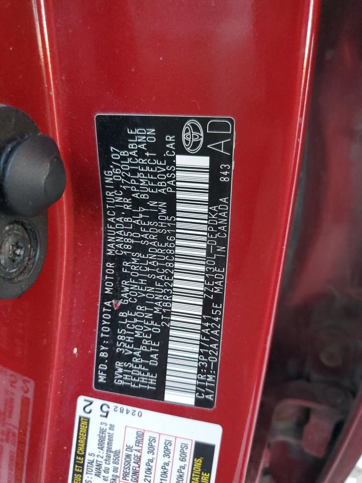 2008 Toyota Corolla Ce VIN: 2T1BR32E28C866115 Lot: 93192265