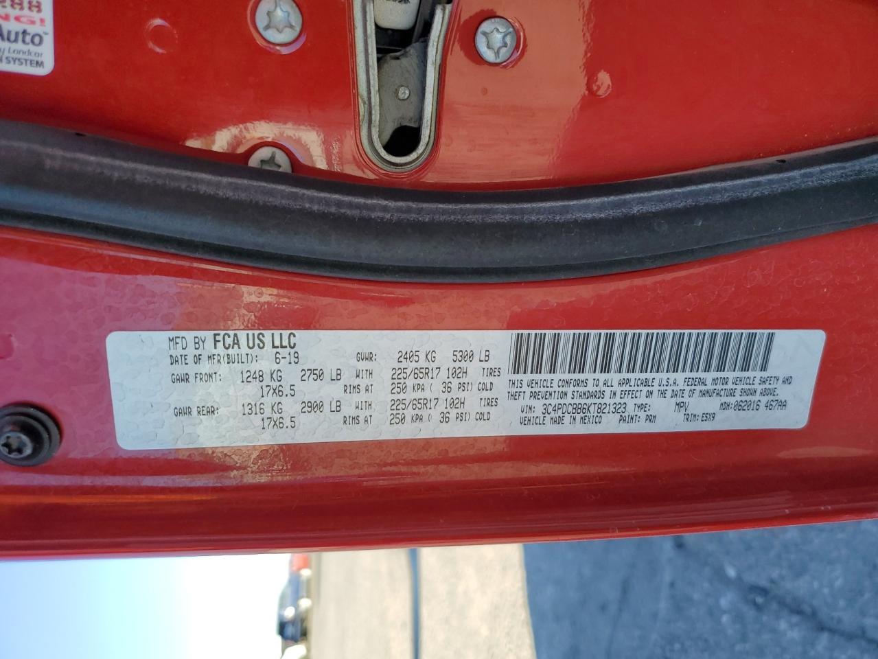 2019 Dodge Journey Se VIN: 3C4PDCBB6KT821323 Lot: 91792645