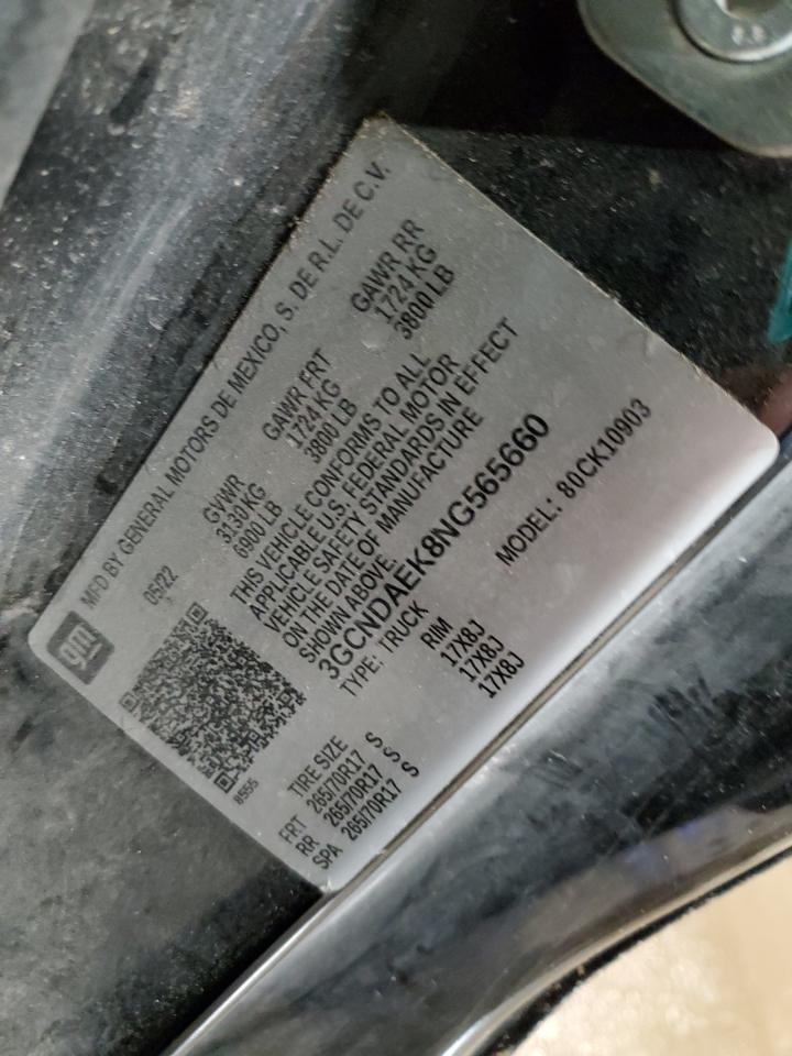 2022 Chevrolet Silverado K1500 VIN: 3GCNDAEK8NG565660 Lot: 93549875