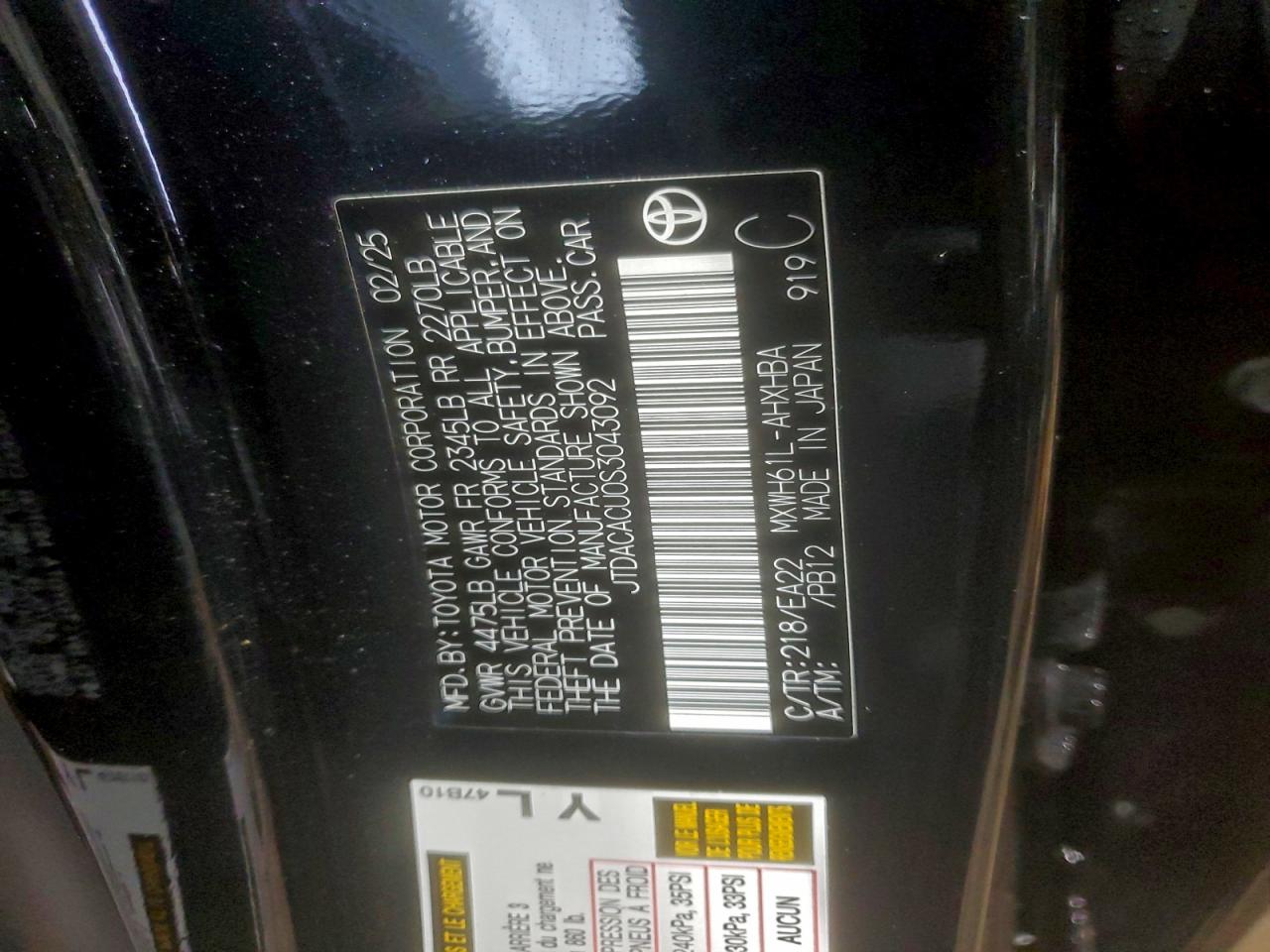 2025 Toyota Prius Se VIN: JTDACACU0S3043092 Lot: 93864775