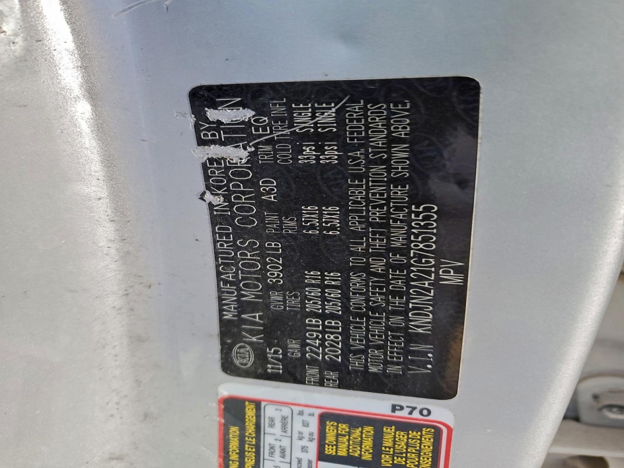 2016 Kia Soul VIN: KNDJN2A21G7851355 Lot: 94656285