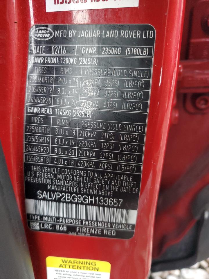 2016 Land Rover Range Rover Evoque Se VIN: SALVP2BG9GH133657 Lot: 93452705