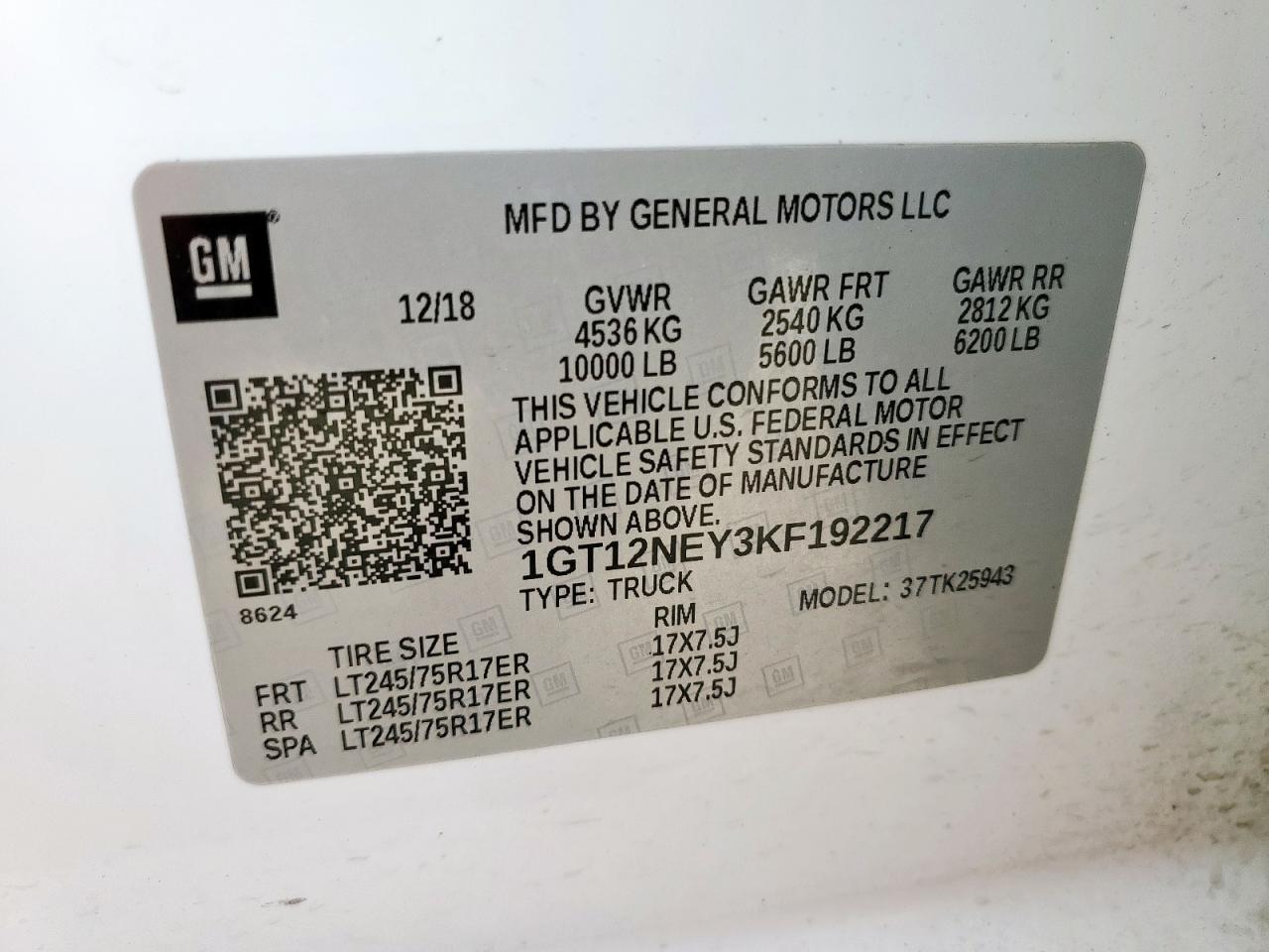 2019 GMC Sierra K2500 Heavy Duty VIN: 1GT12NEY3KF192217 Lot: 91875695