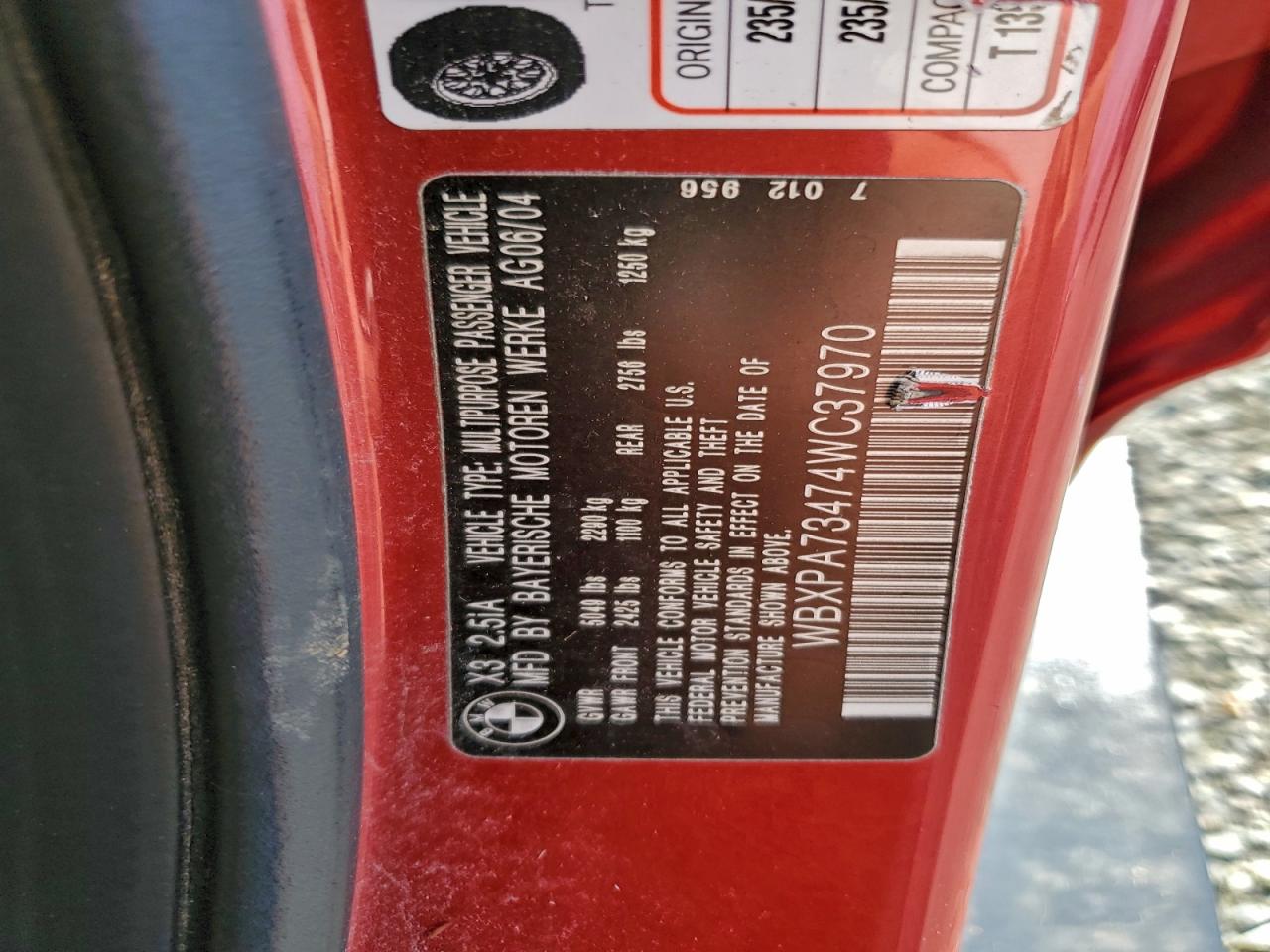 2004 BMW X3 2.5I VIN: WBXPA73474WC37970 Lot: 94378895