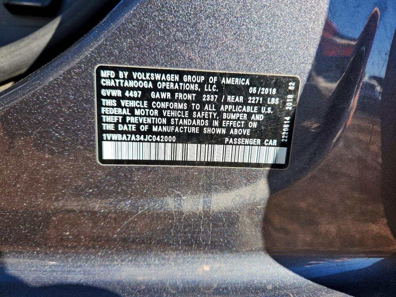 2018 Volkswagen Passat Se VIN: 1VWBA7A34JC042000 Lot: 93989515