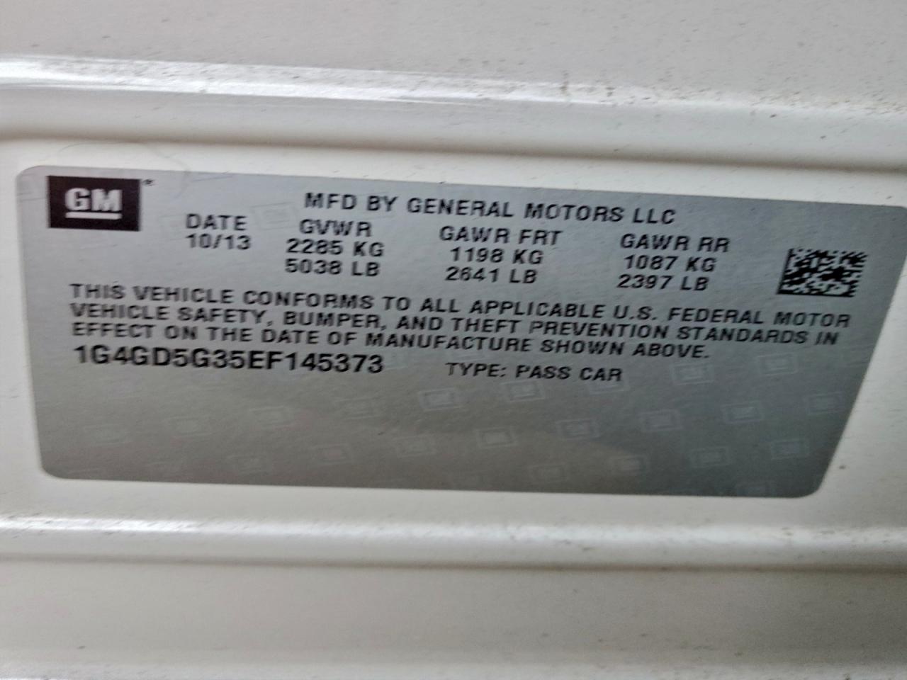 2014 Buick Lacrosse Premium VIN: 1G4GD5G35EF145373 Lot: 93848925