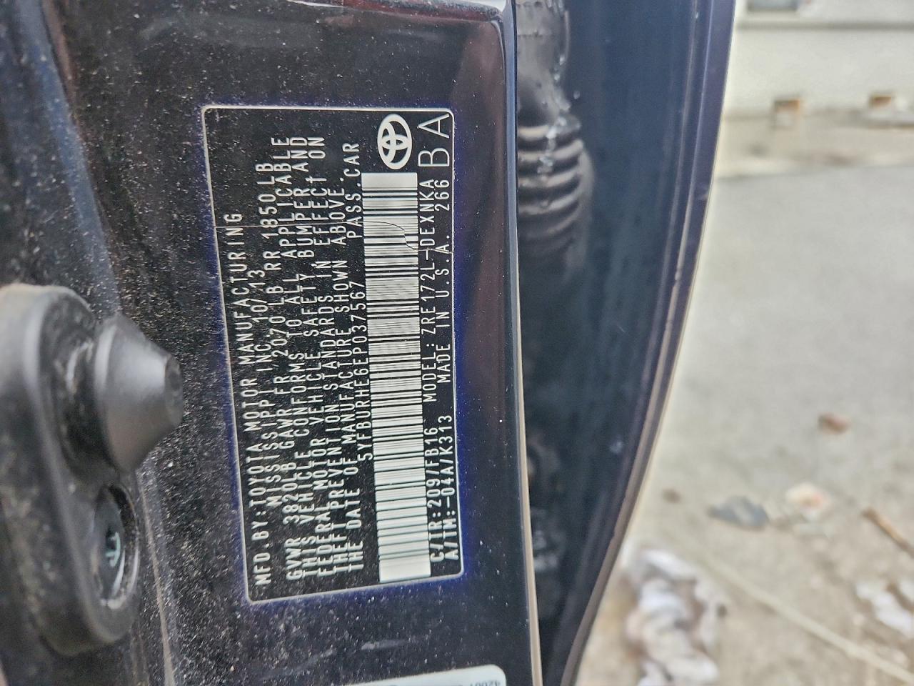 2014 Toyota Corolla L VIN: 5YFBURHE6EP037567 Lot: 94562375