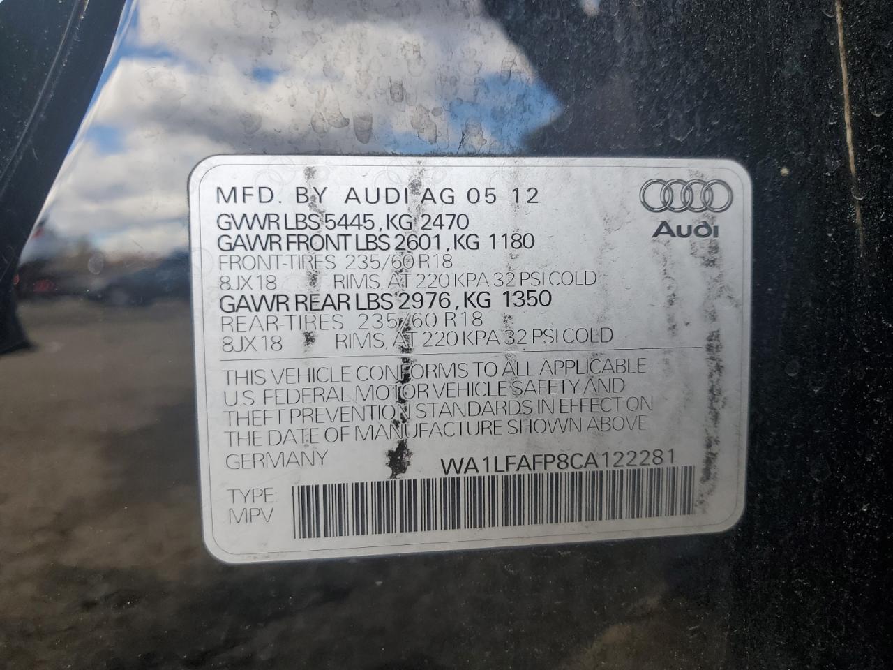 2012 Audi Q5 Premium Plus VIN: WA1LFAFP8CA122281 Lot: 90804525