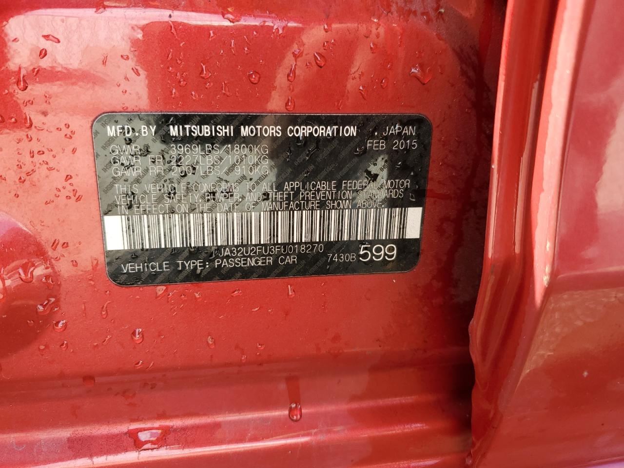 2015 Mitsubishi Lancer Es VIN: JA32U2FU3FU018270 Lot: 90873835