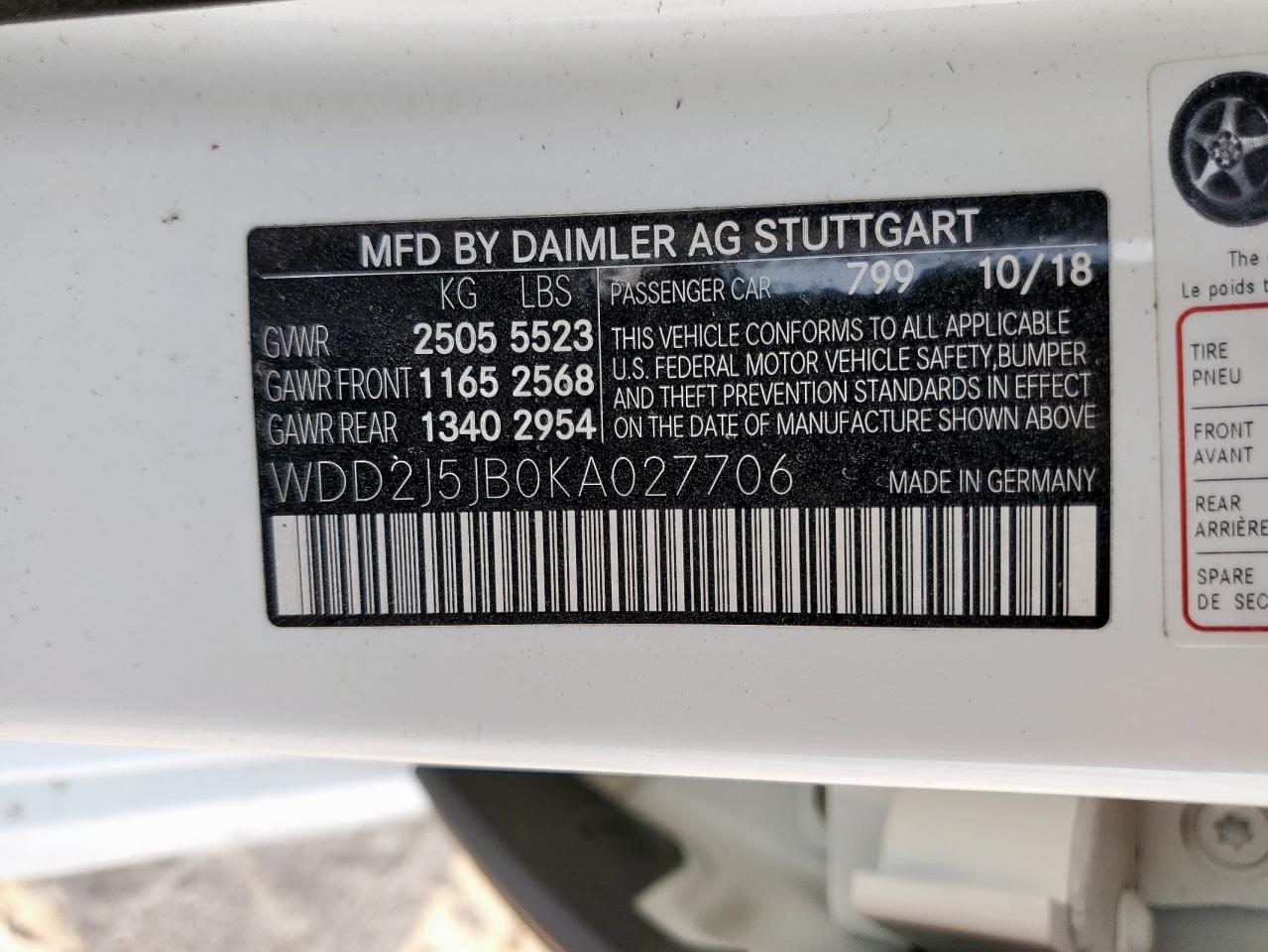 2019 Mercedes-Benz Cls 450 VIN: WDD2J5JB0KA027706 Lot: 93298515