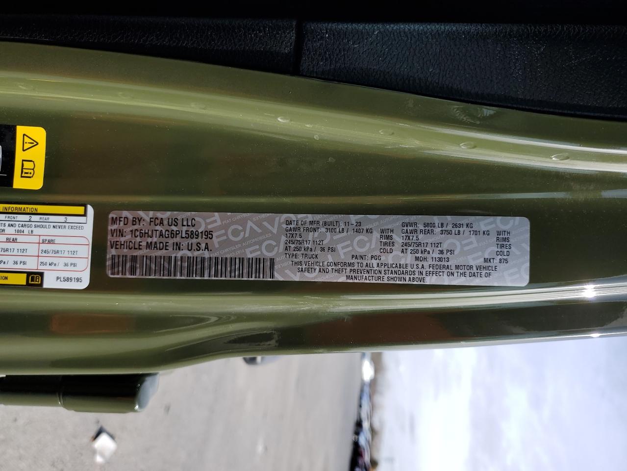 2023 Jeep Gladiator Sport VIN: 1C6HJTAG6PL589195 Lot: 90895995