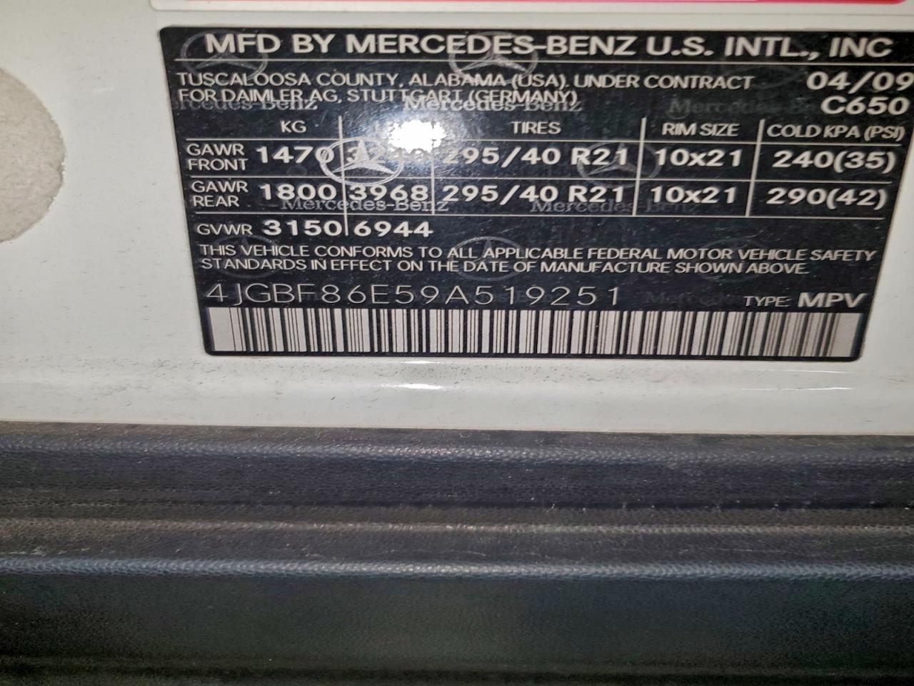 2009 Mercedes-Benz Gl 550 4Matic VIN: 4JGBF86E59A519251 Lot: 94584095